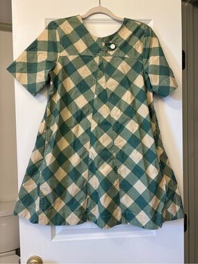 Damson Madder Green and Cream Check Short-Sleeve Mini Dress